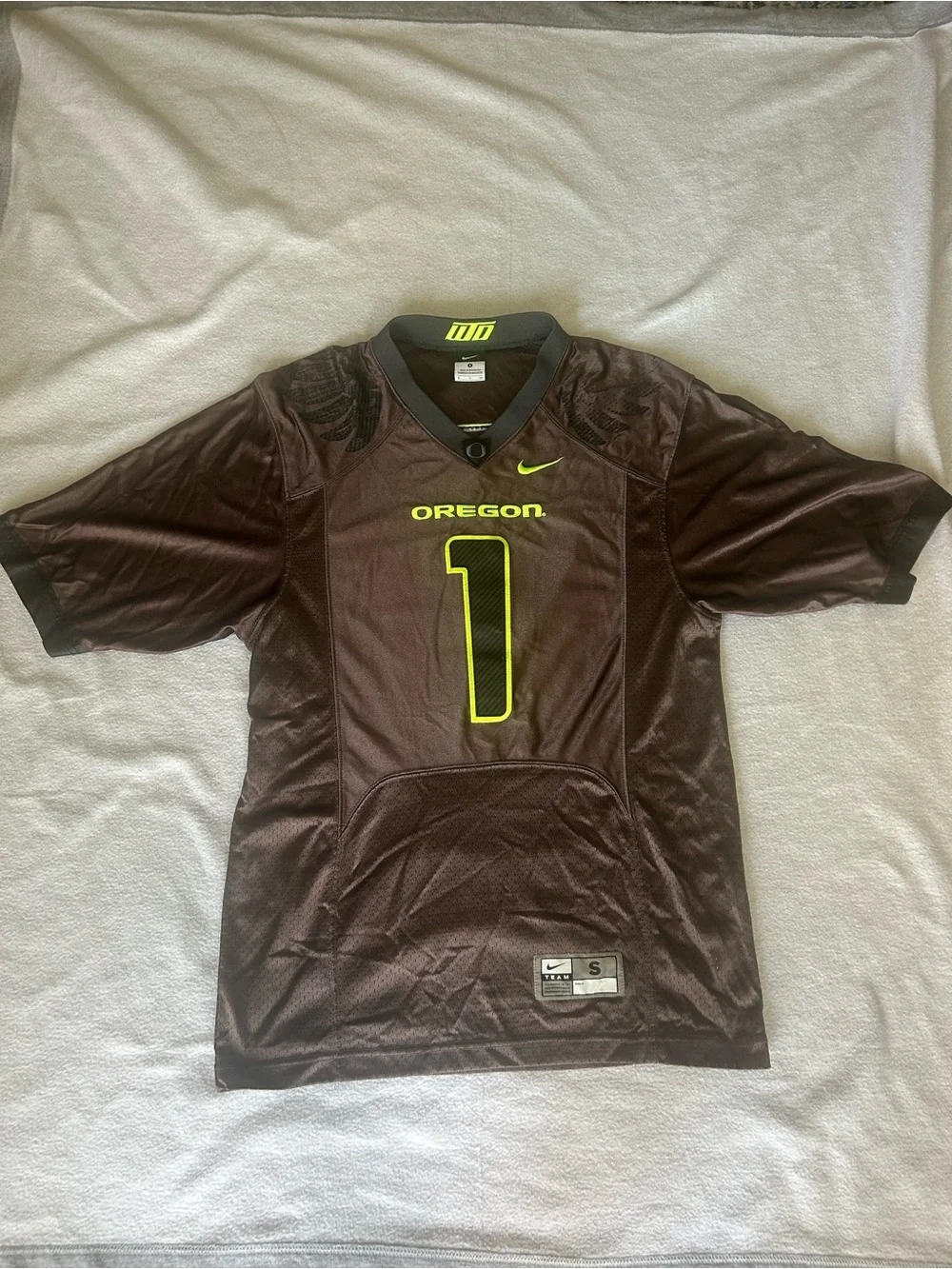 Nike Oregon Ducks #1 Men’s Football Jersey - Charcoal with Neon Yellow